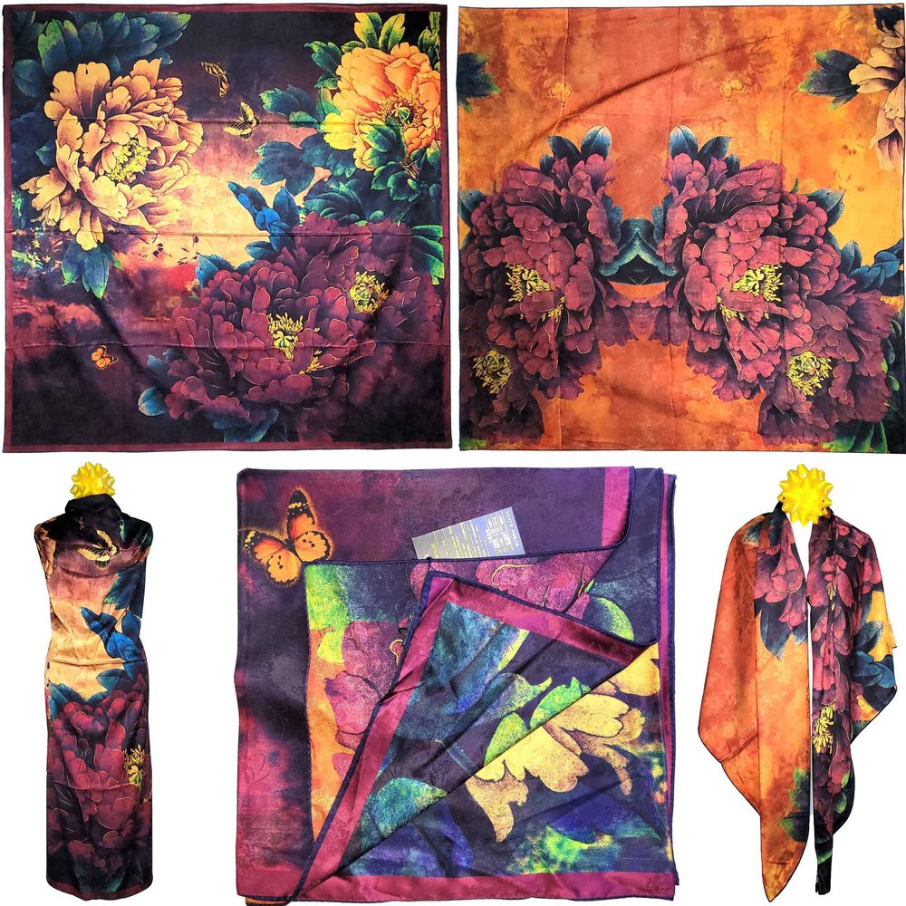 NWT Double Sided Silk Scarf 53"x53" Large Square Shawl Wrap XiangYunShal 22501